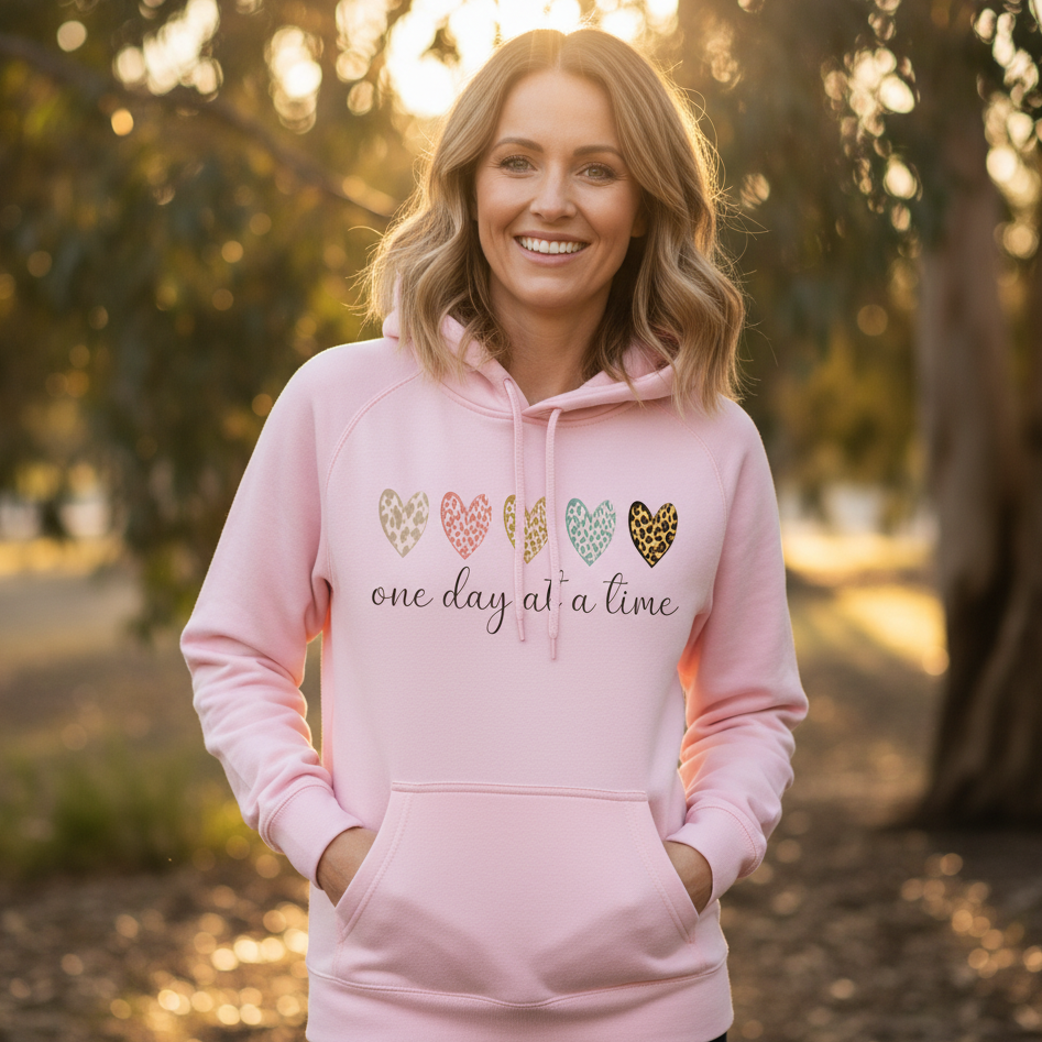 One Day At A Time T-Shirt – Leopard Print Hearts Tee
