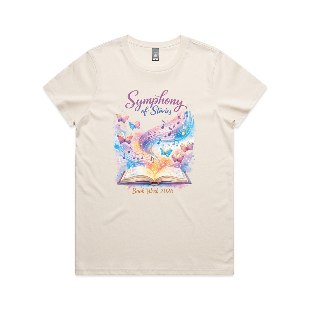 Book Week 2026 T-Shirt – Symphony Of Stories Open Book, Butterfly Tee