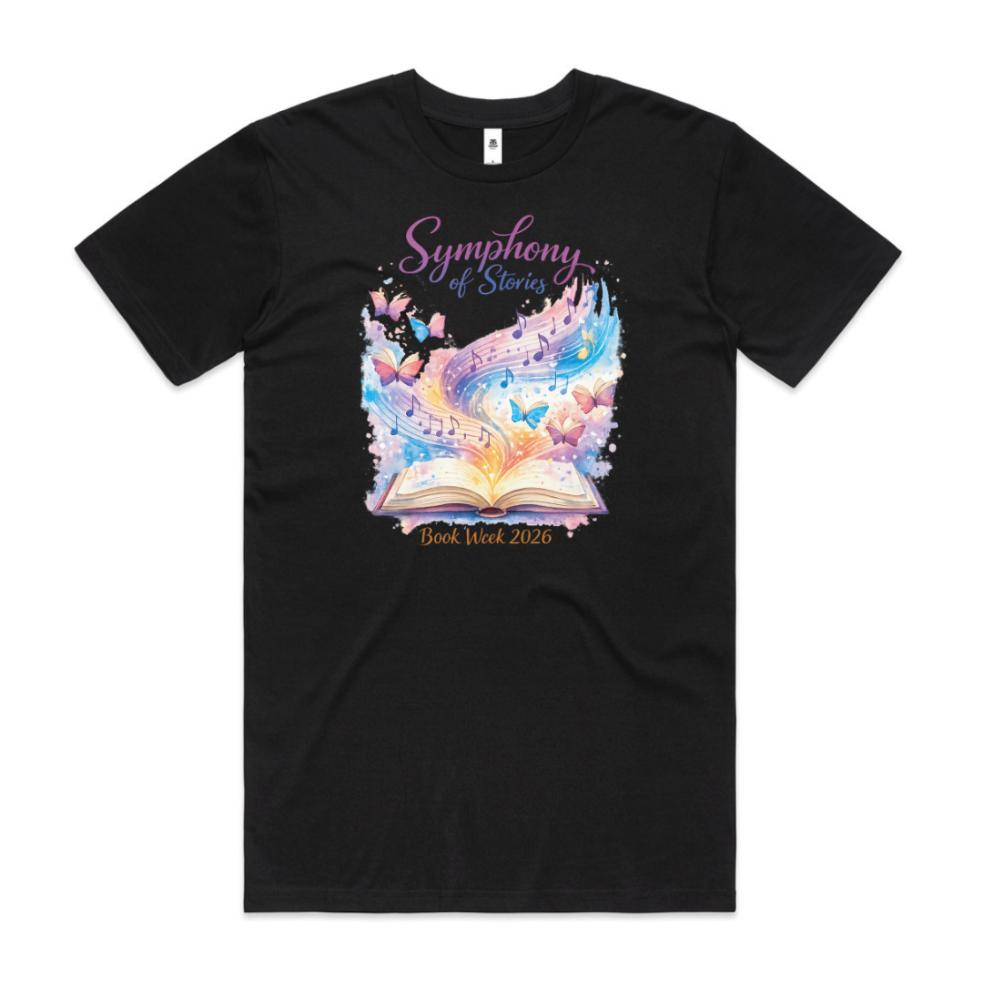 Book Week 2026 T-Shirt – Symphony Of Stories Open Book, Butterfly Tee