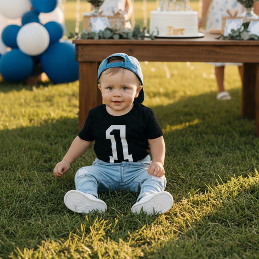 First Birthday T-Shirt – Varsity Number 1 Kids Tee