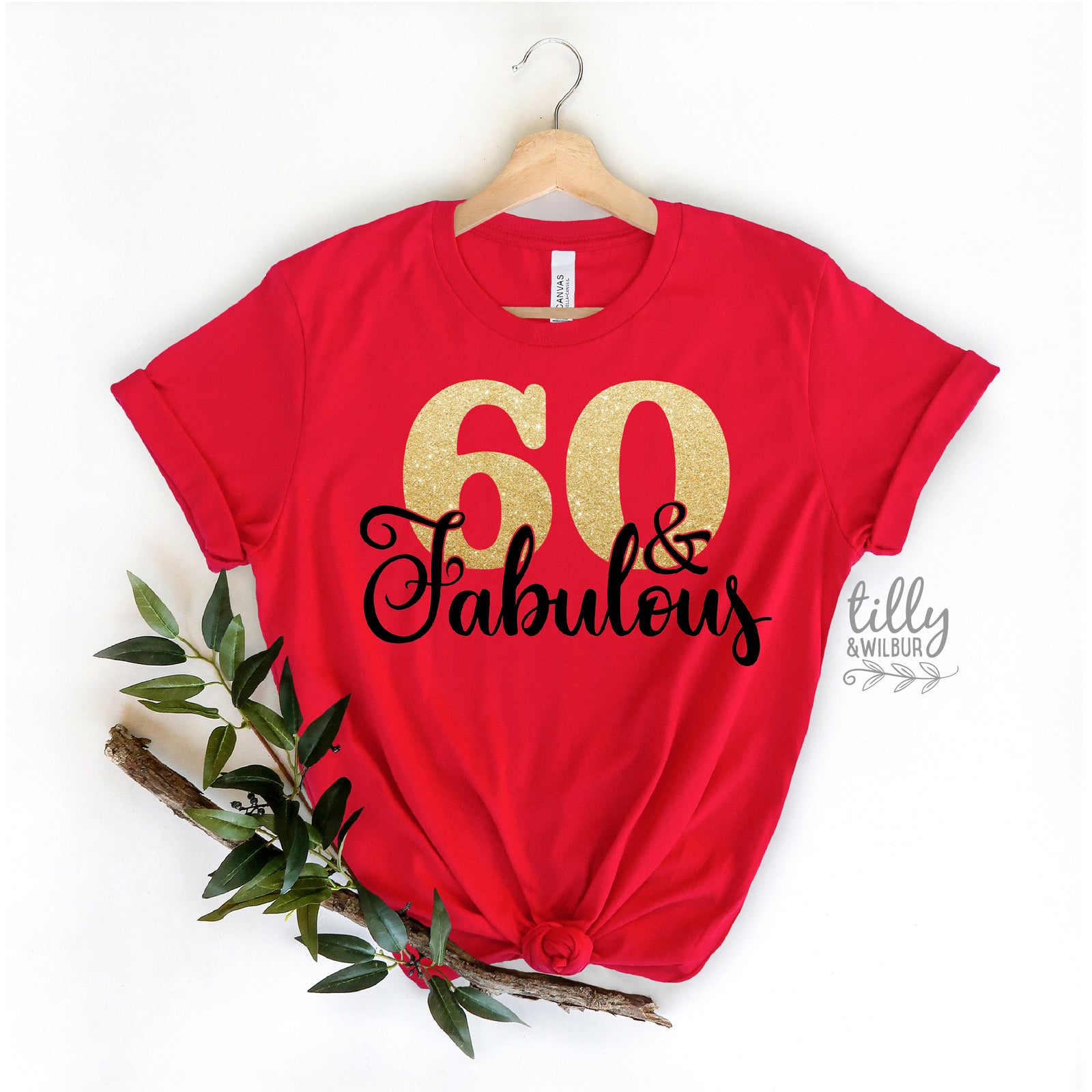 60 and Fabulous Shirt | 60th Birthday T-Shirt for Women | Gold Glitter 60 Tee | Sixtieth Birthday Party Outfit