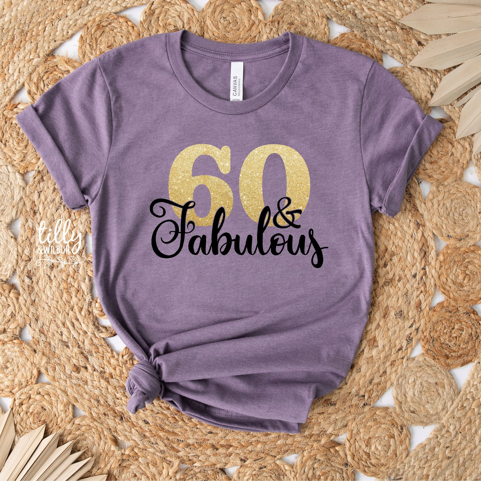 60 and Fabulous Shirt | 60th Birthday T-Shirt for Women | Gold Glitter 60 Tee | Sixtieth Birthday Party Outfit