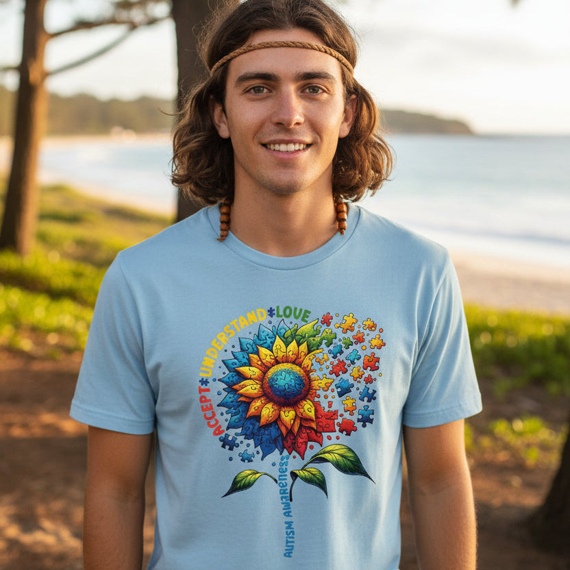 Autism Awareness Shirt Australia | Sunflower Puzzle Tee | Accept Understand Love Shirt | Neurodiversity Support | All Sizes