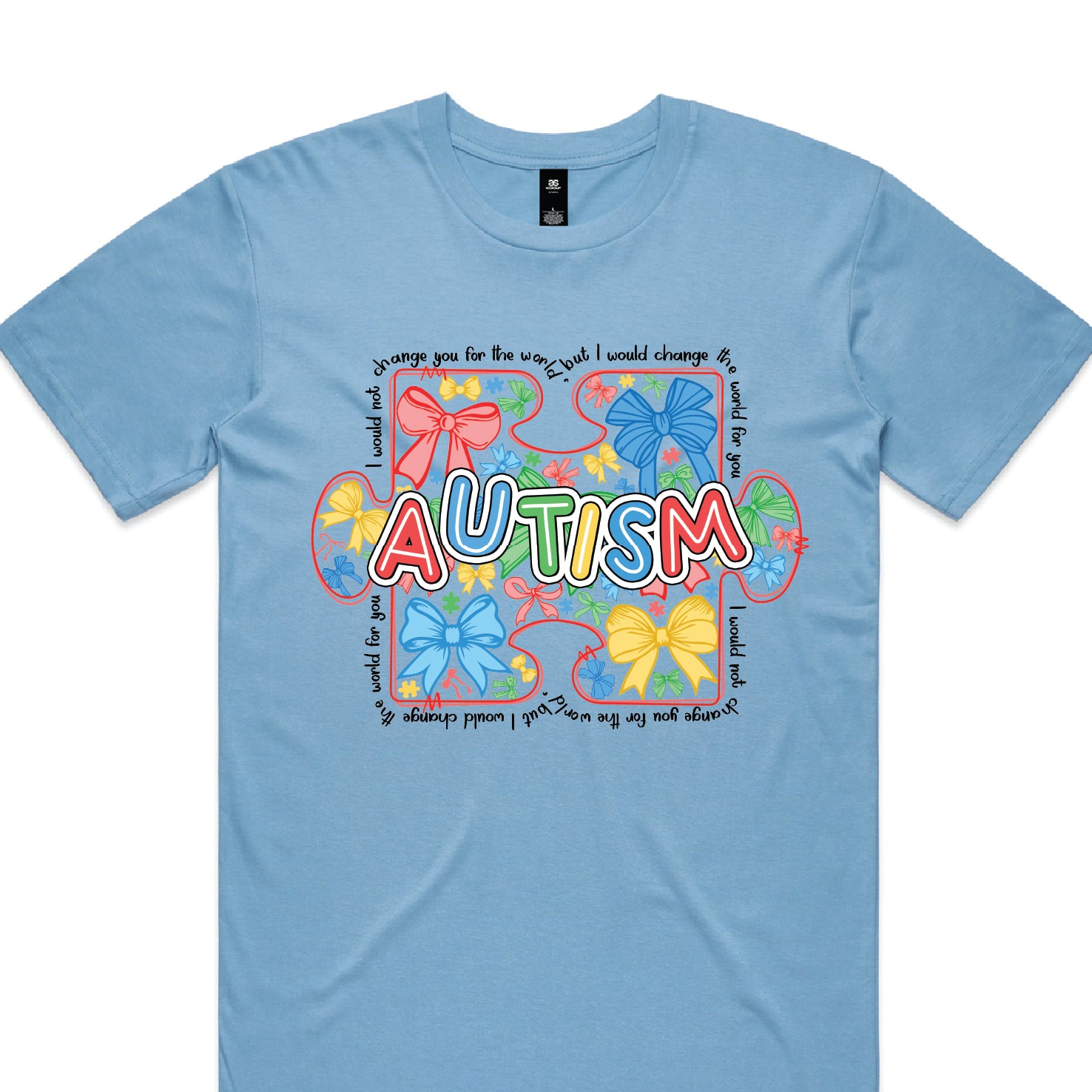 Autism awareness t-shirt Australia coquette puzzle bow design group teachers school staff matching shirts blue tee