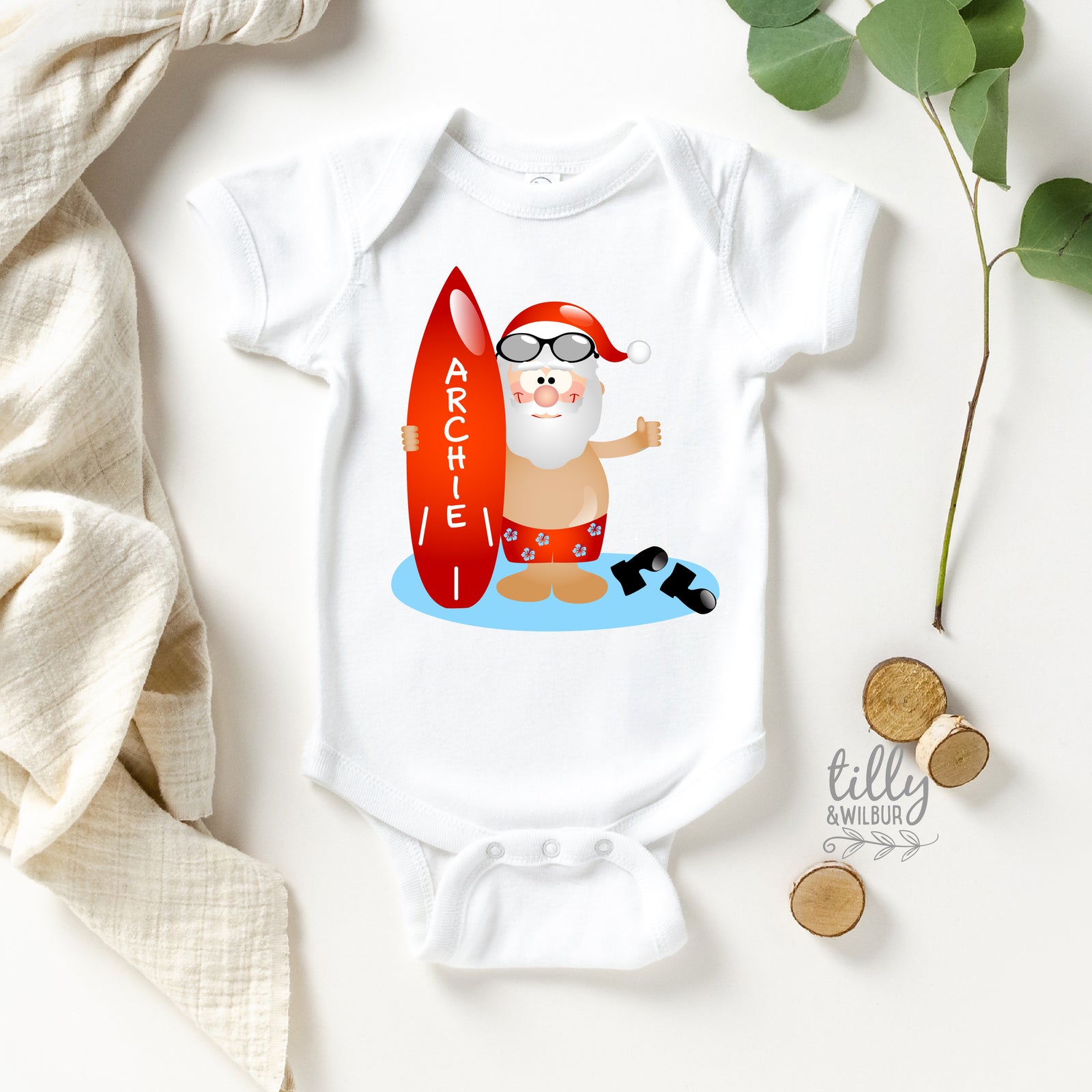 Surfing Santa With Custom Name