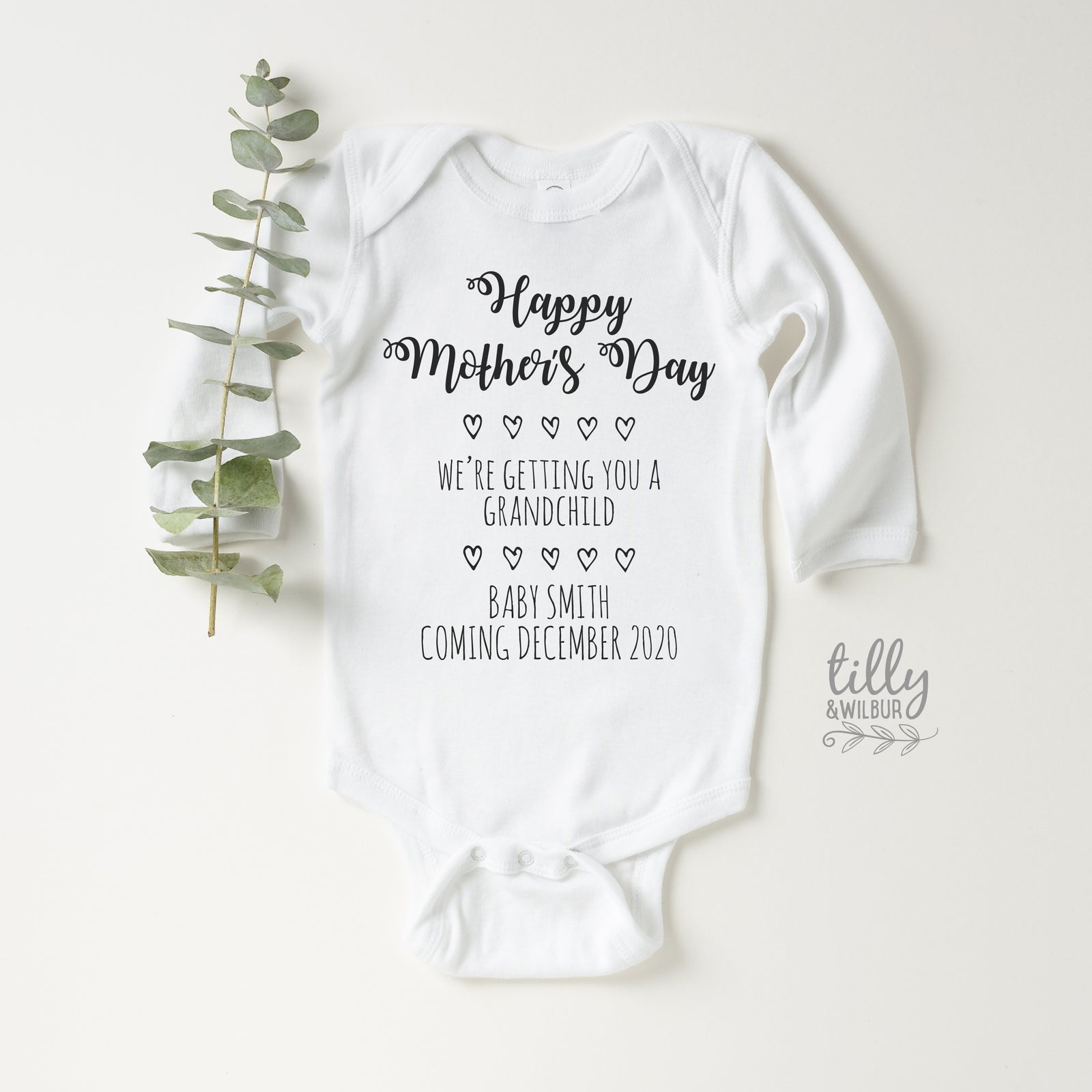 Pregnancy Announcement Bodysuit | Happy Mother’s Day Grandparent Reveal | We’re Getting You a Grandchild | Custom Baby Name & Due Date