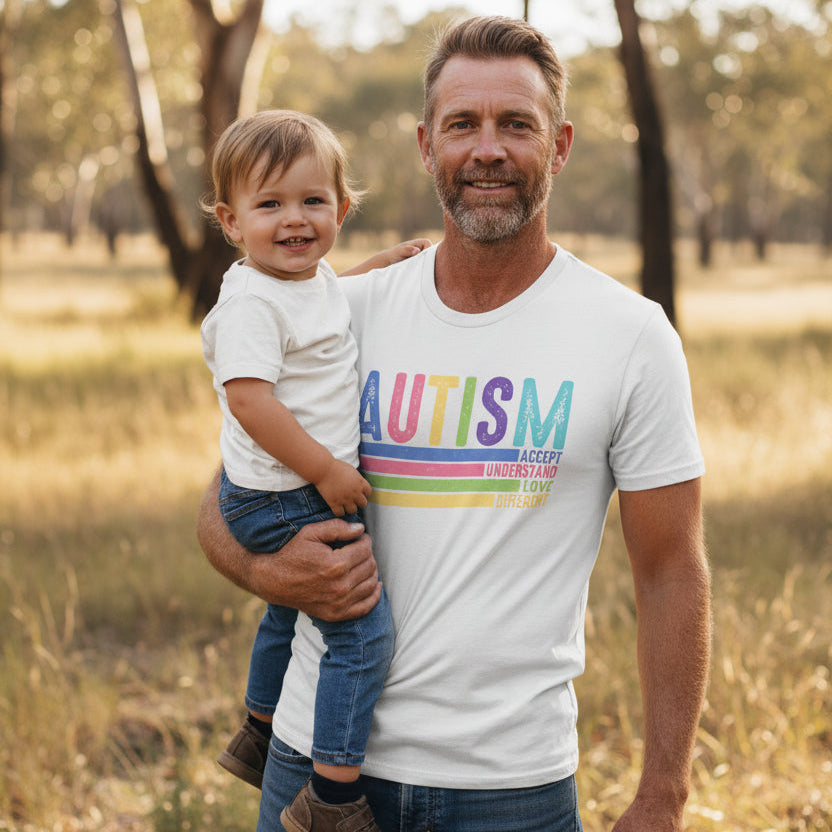 Autism awareness t-shirt Australia retro autism text accept understand love different neurodiversity shirt white tee