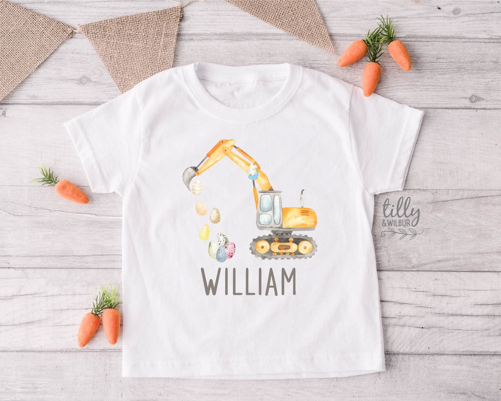 Easter T-Shirt With Name, Personalised Easter T-Shirt, Easter Eggs-cavator Shirt, Egg Hunt, Easter Gift, Construction, Excavator