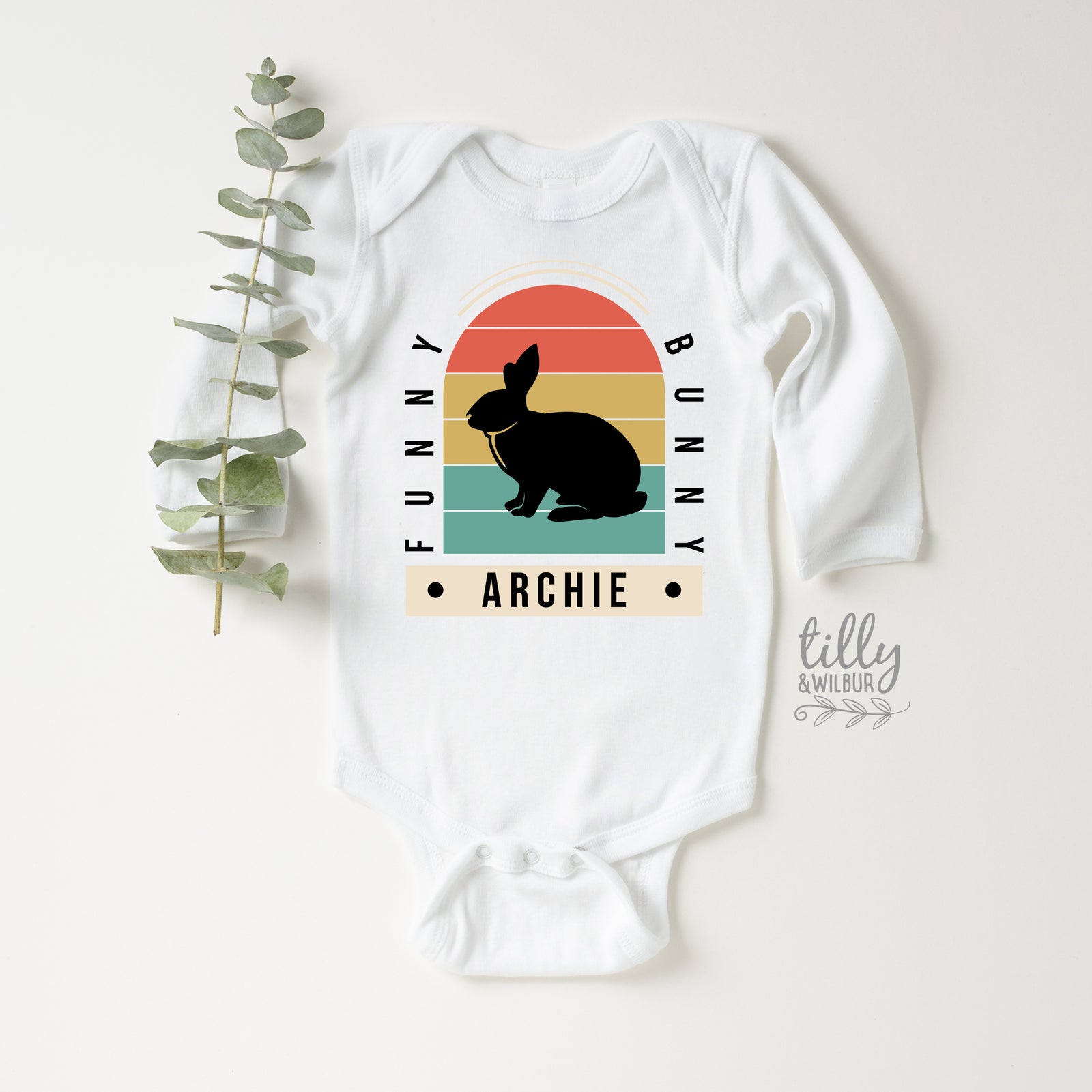 Personalised Retro Bunny Easter Shirt – Custom Name Bunny Tee for Babies, Toddlers & Kids