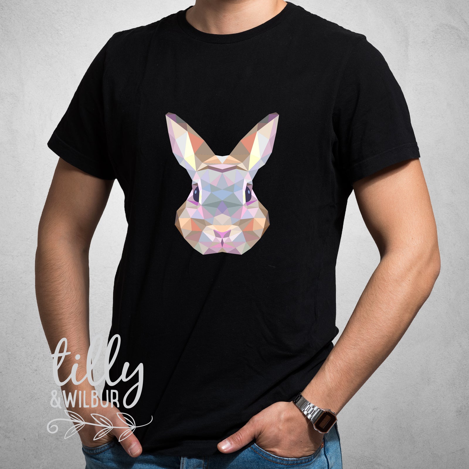 Geometric Bunny Easter Shirt | Modern Bunny Face Easter Top Family Matching Outfit Adults Kids Baby
