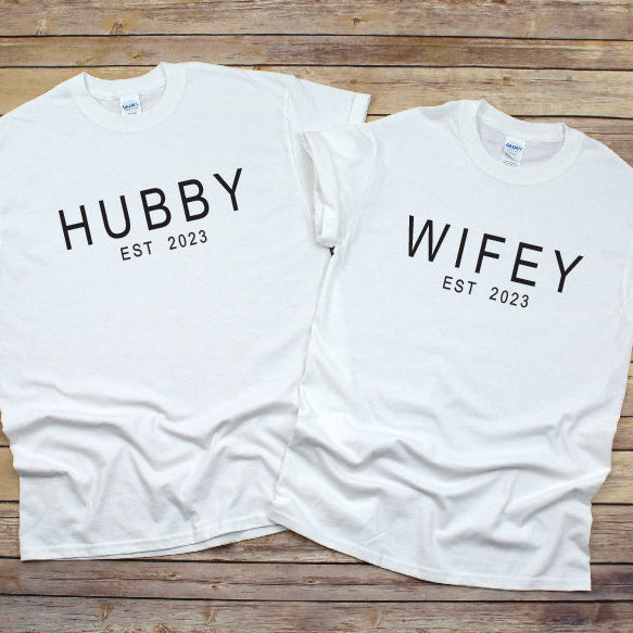 Hubby & Wifey Matching T-Shirts - Personalised Est Year