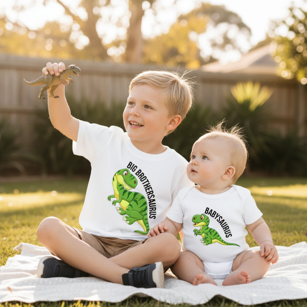 Big Brothersaurus Babysaurus Matching Dinosaur Sibling Set