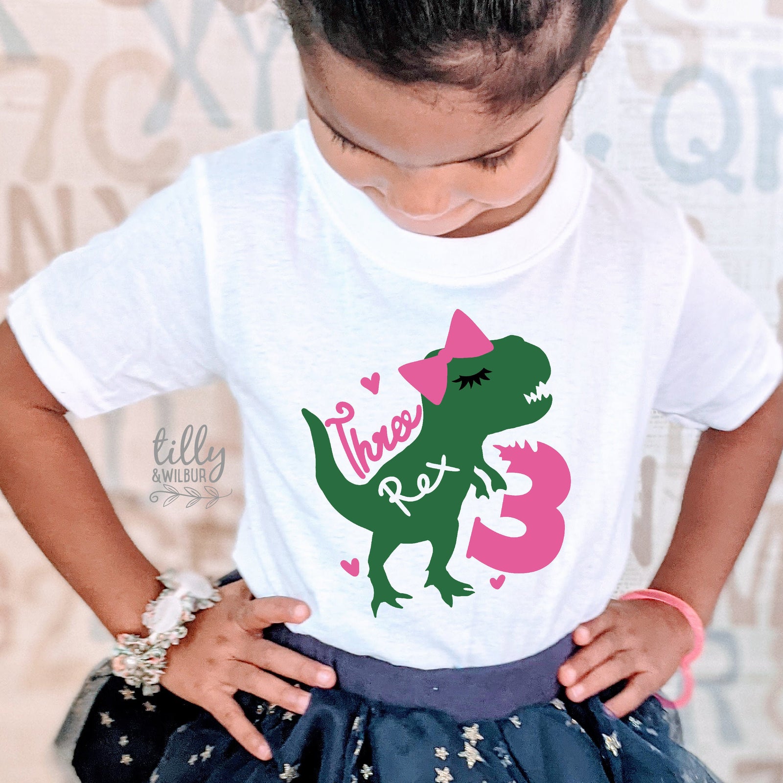 Three Rex Girl T-Shirt - 3rd Birthday Girly Dinosaur Tee