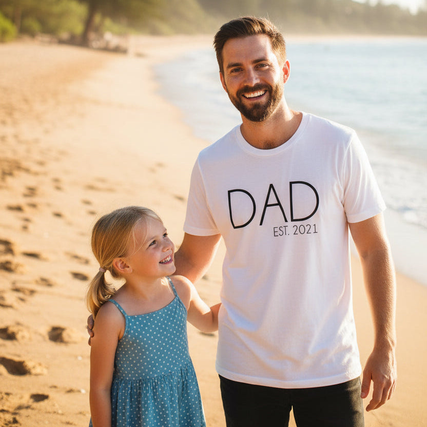 Dad Est. personalised year men's regular fit t-shirt in white