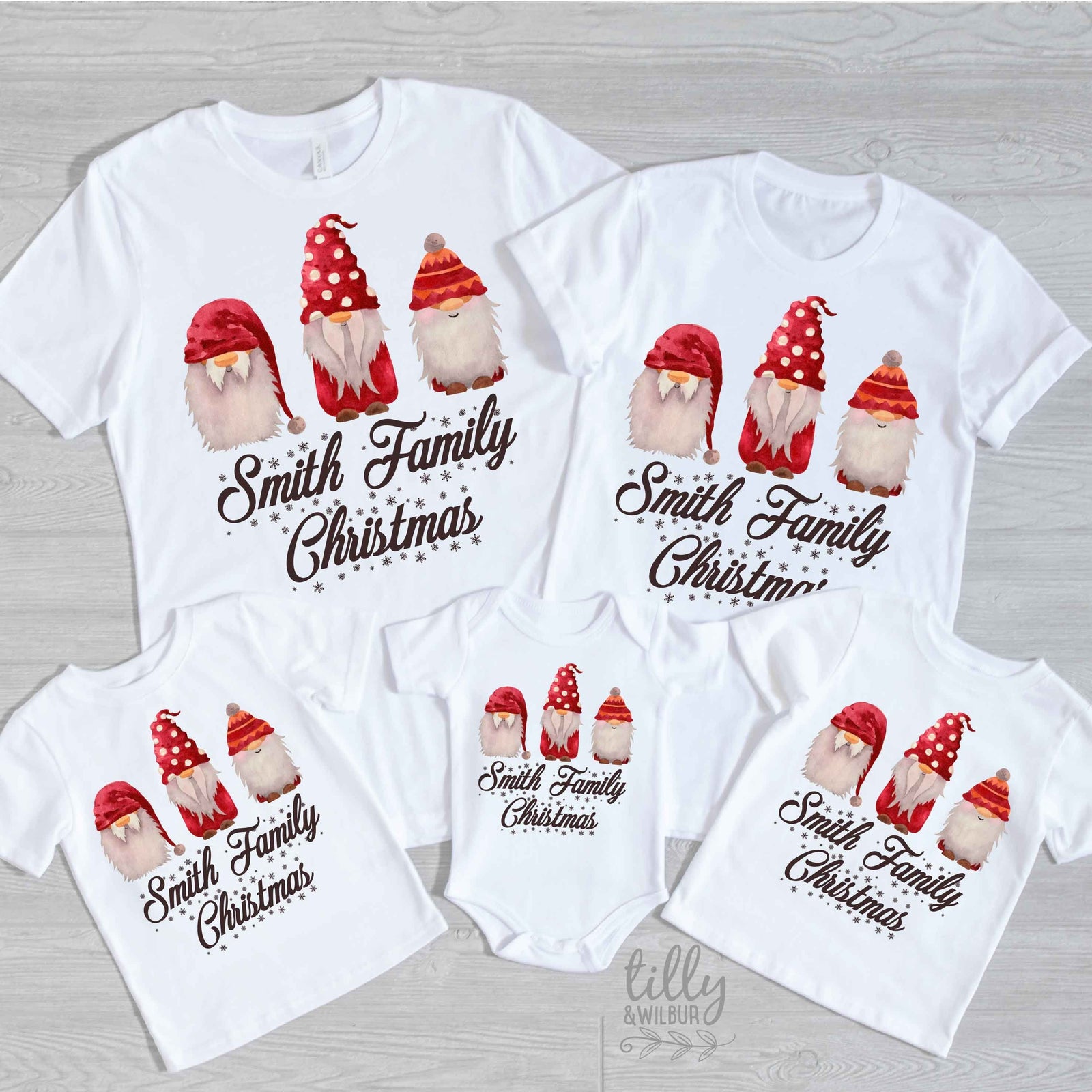 *MORE COLOURS AVAILABLE* Custom Surname Gnome Family Christmas T-Shirts