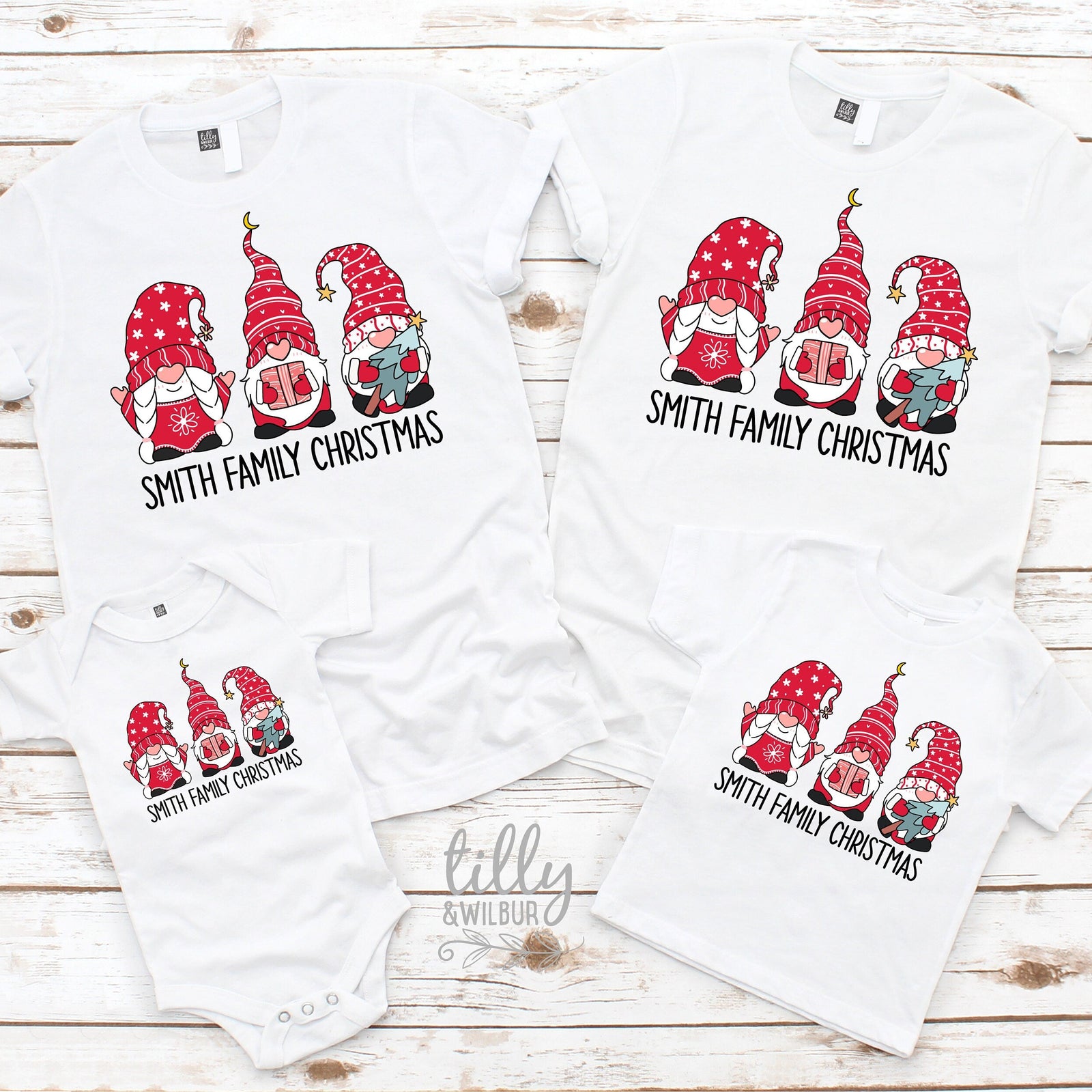Personalised Family Christmas Gnome Clothing - Baby, Kids and Adult Sizes