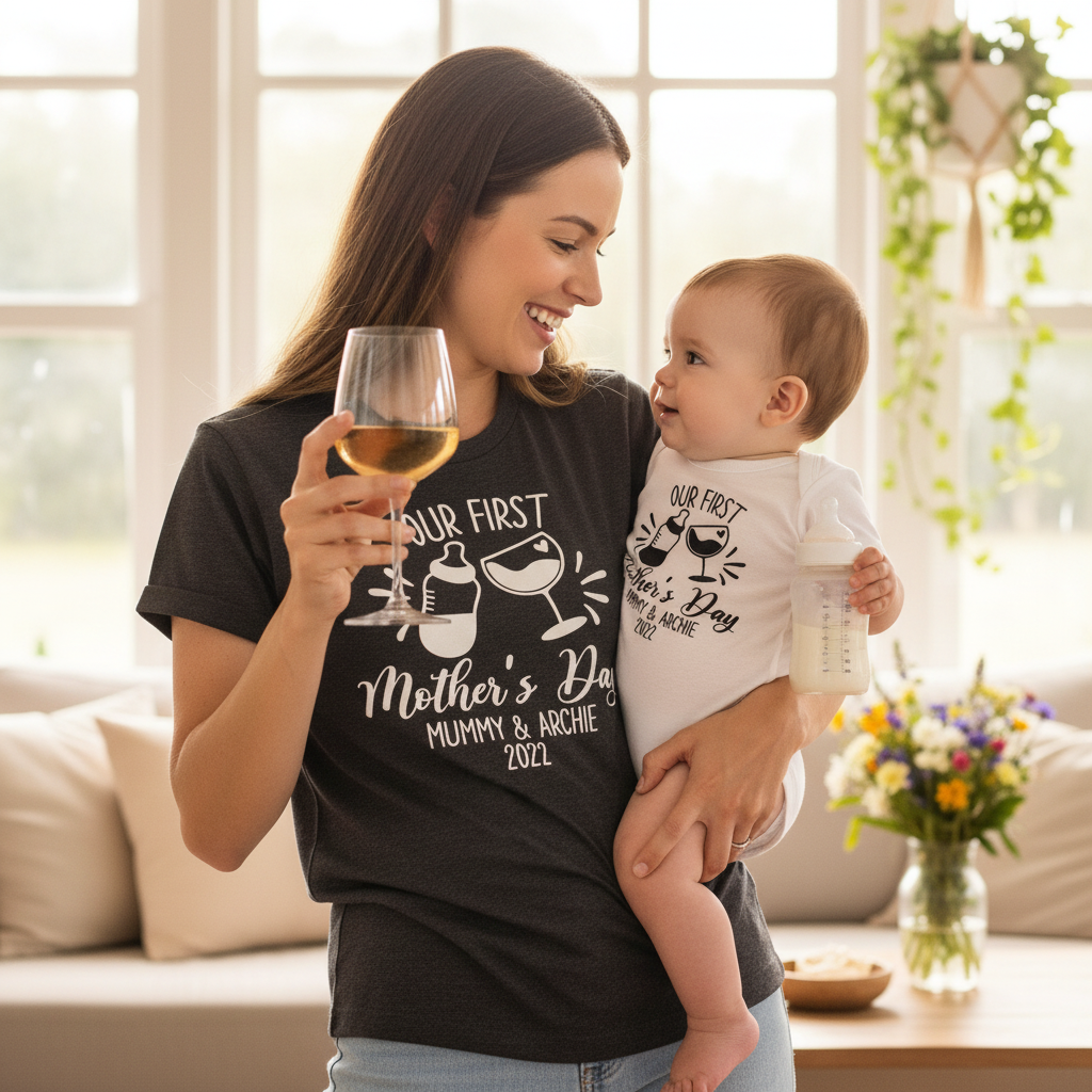 Personalised First Mother's Day Matching Set – Bottle & Wine