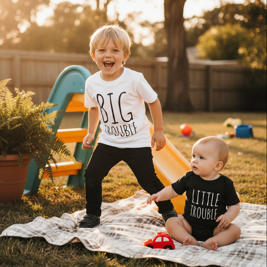 Big Trouble and Little Trouble – Matching Family Shirt and Bodysuit