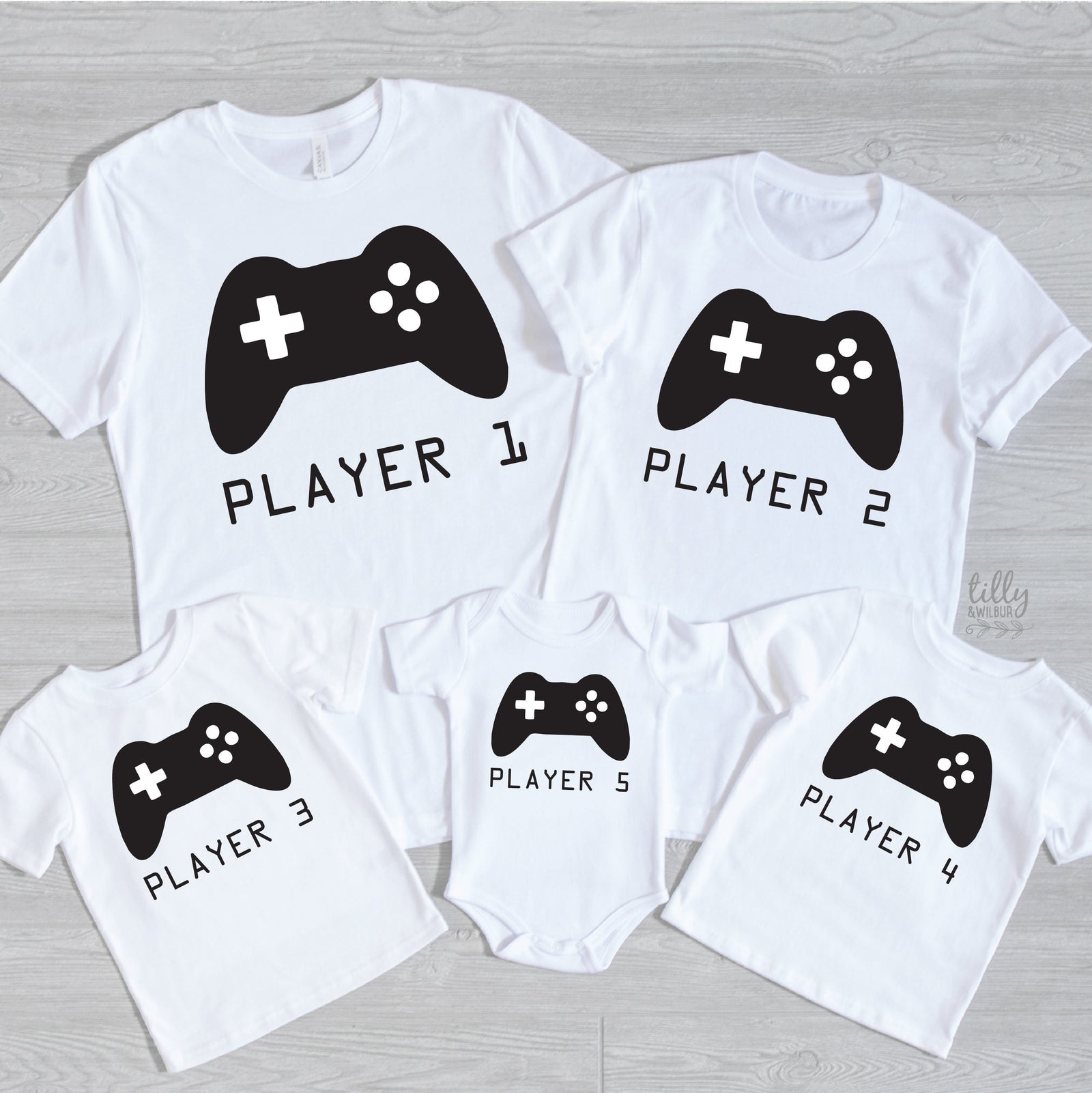 Player 1, 2, 3, 4, 5 – Matching Family Gamer Shirts and Bodysuits