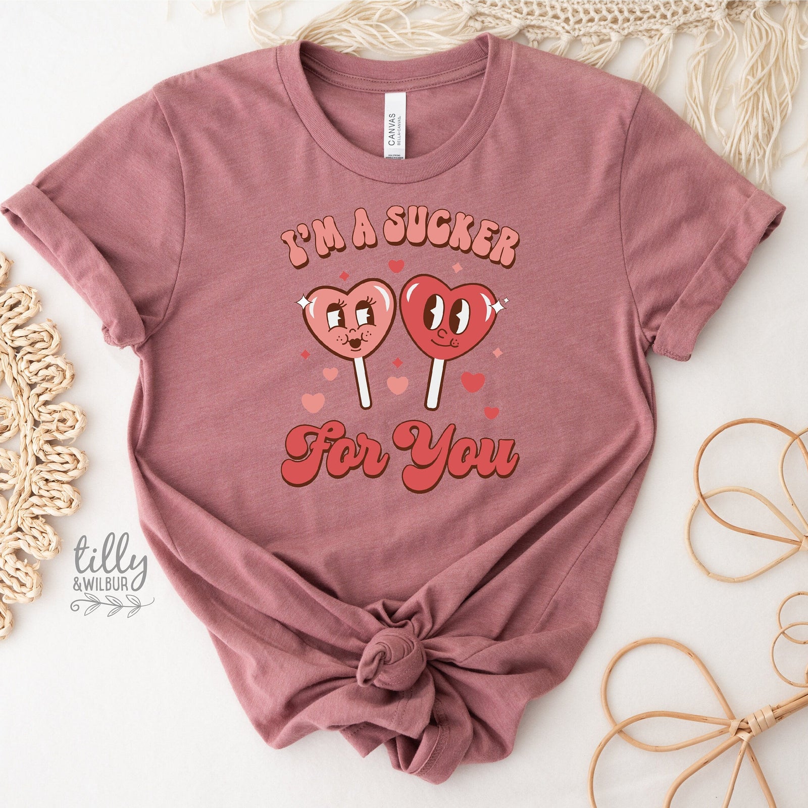 I'm A Sucker For You Valentine's Day t-shirt with retro heart characters.