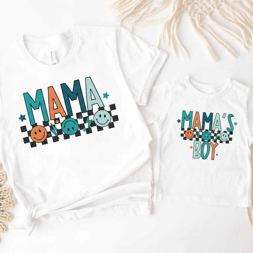 Mama & Mama’s Boy Matching Shirts | Retro Smiley Mum & Son Outfit | Family Matching T-Shirts Hoodies Sweatshirts