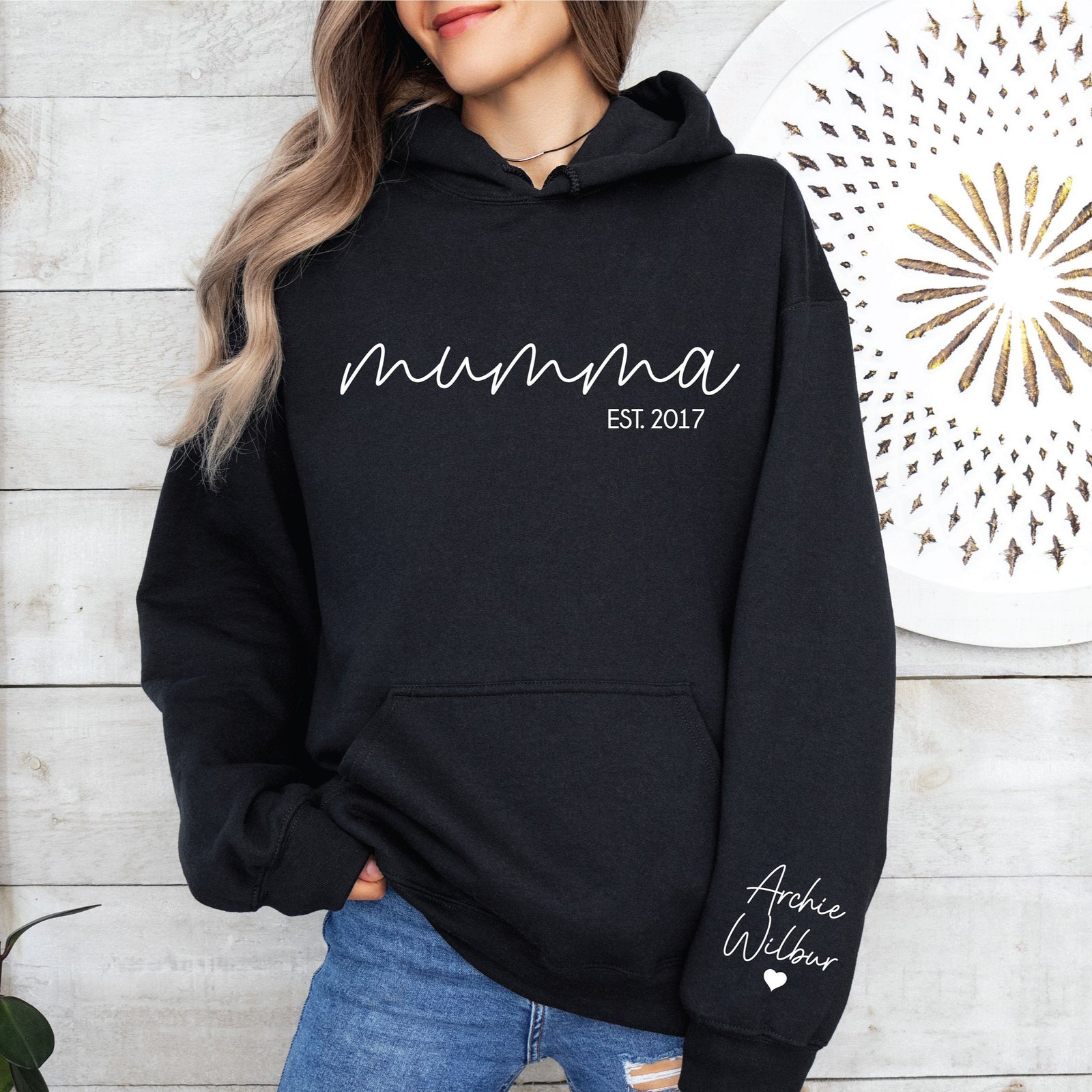 Mumma Hoodie With Name On Sleeve, Mama Est Sweatshirt, Mothers Day Gift, Personalised Mum Gift, Mum Life Jumper, New Mum Hoody, Custom Mama