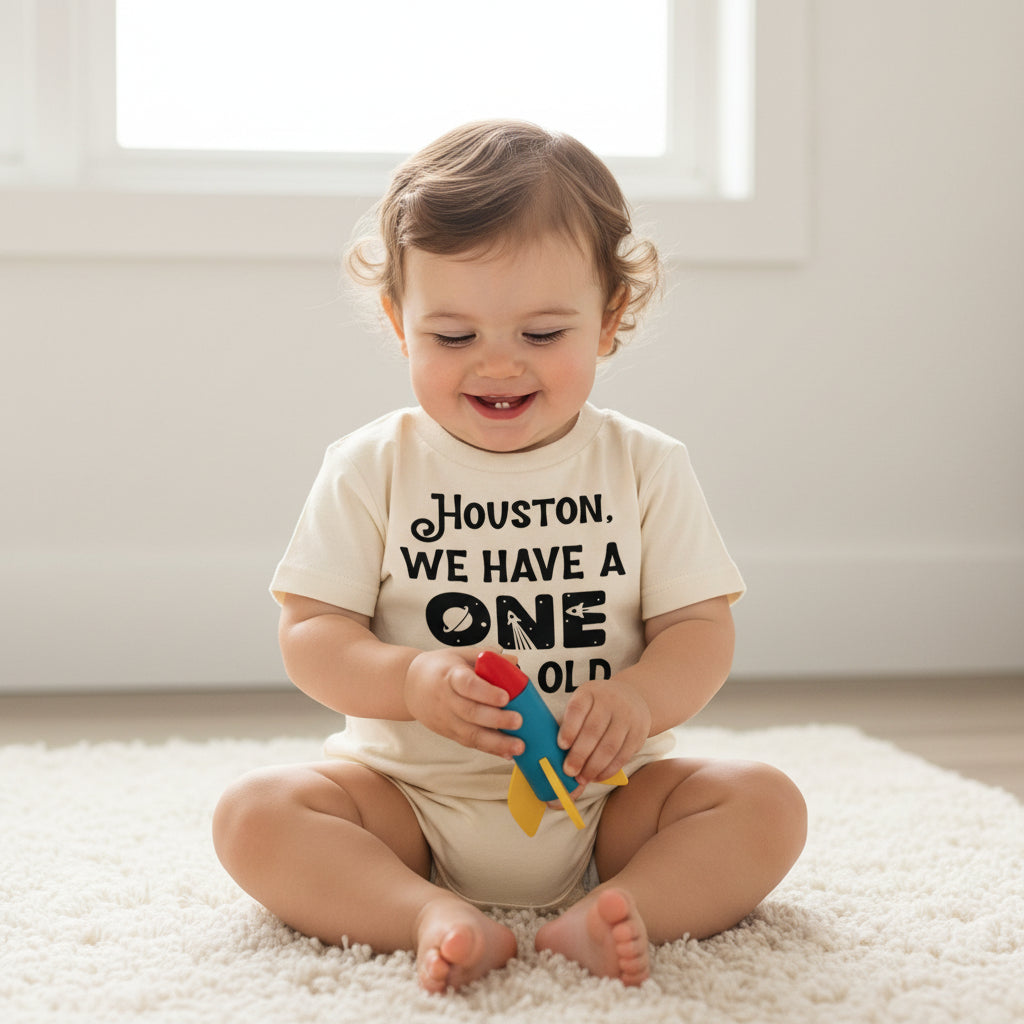 Houston We Have A One Year Old T-Shirt, 1st Birthday Shirt, First Bday, Space Birthday TShirt, Galaxy Birthday Party, Rocket Birthday Theme