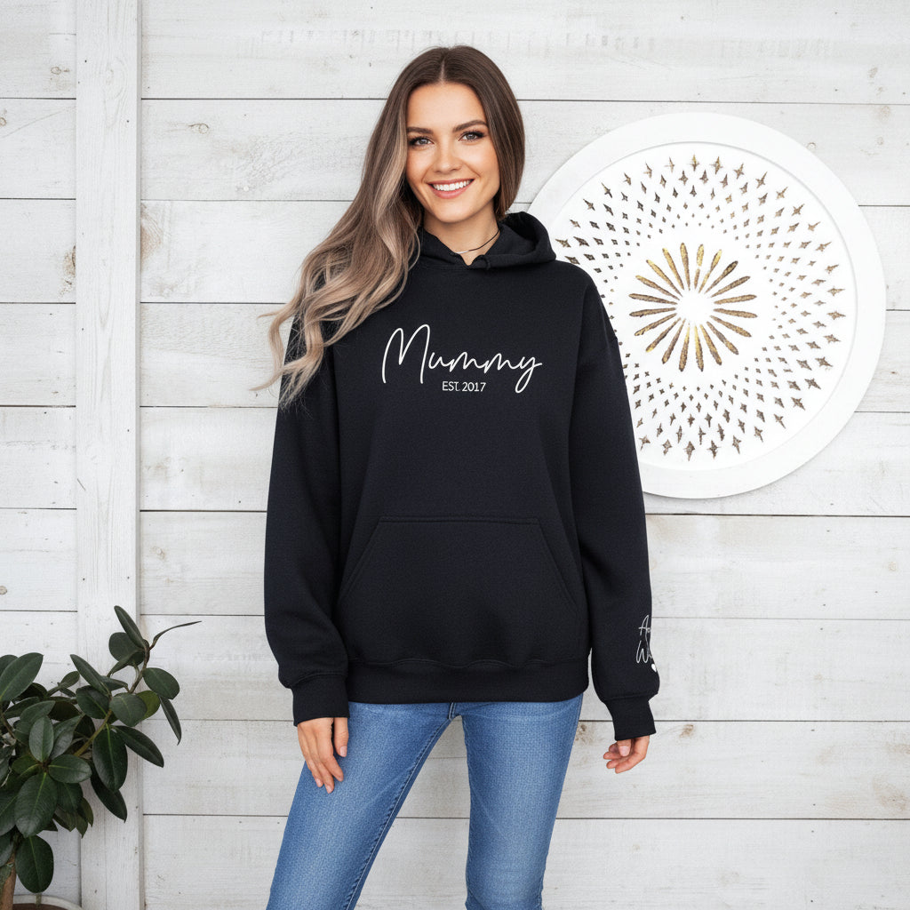 personalised mum hoodie Australia mummy est year hoodie black