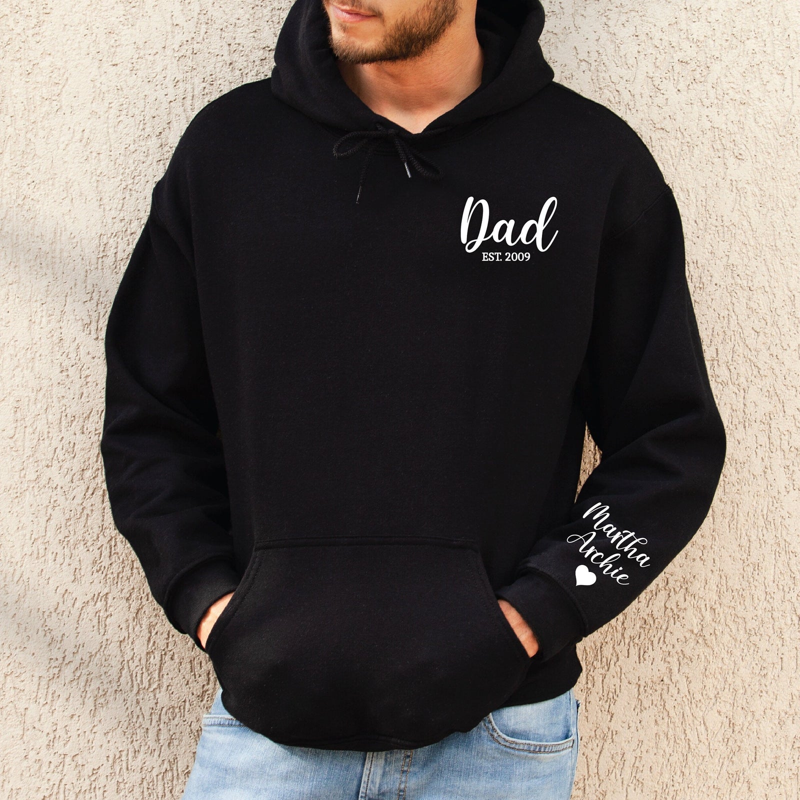Dad Hoodie With Date And Name On Sleeve, Dad Est Sweatshirt, 1st Father's Day Gift, Personalised Dad Gift, Dad Life Jumper, New Dad