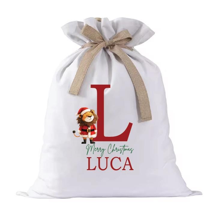 Personalised Santa Sack, Alphabet Santa Sack, 47cm x 66cm, High Quality Cotton Linen, Christmas Gift Bag, Christmas Keepsake, Xmas Stocking