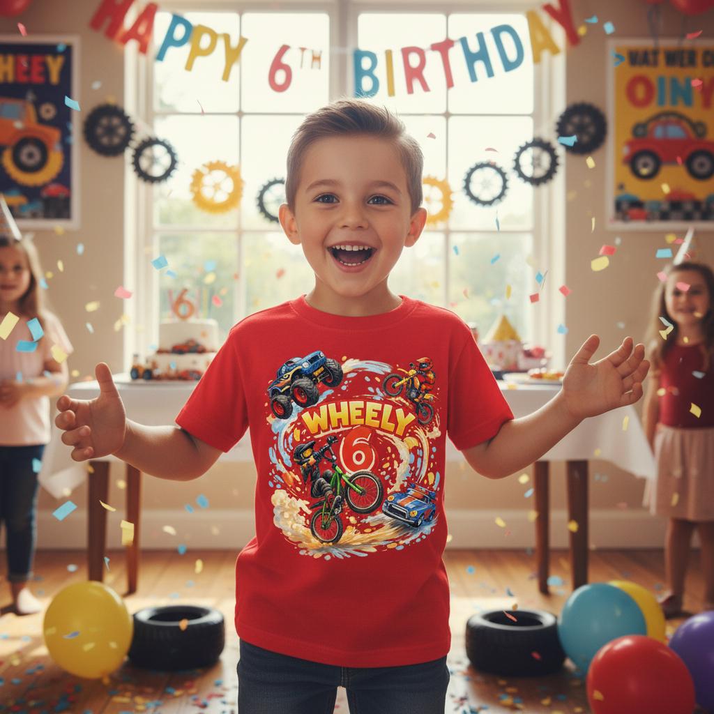 Wheely 6 Birthday Shirt | More Colours | 6th Birthday Car Shirt | Monster Truck Dirt Bike Party | Race Car Birthday | Vehicle Theme Shirt
