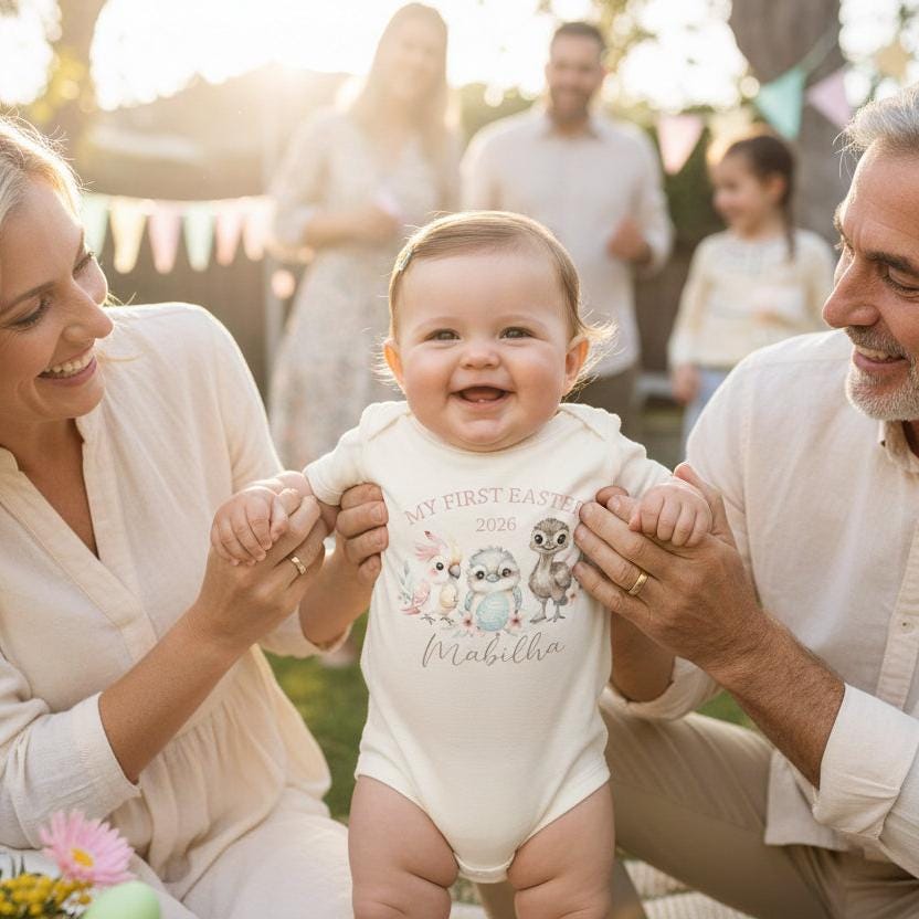 My First Easter Bodysuit With Custom Name & Year | More Colours | Australian Native Baby Onesie | Cute Aussie Animals Easter Outfit