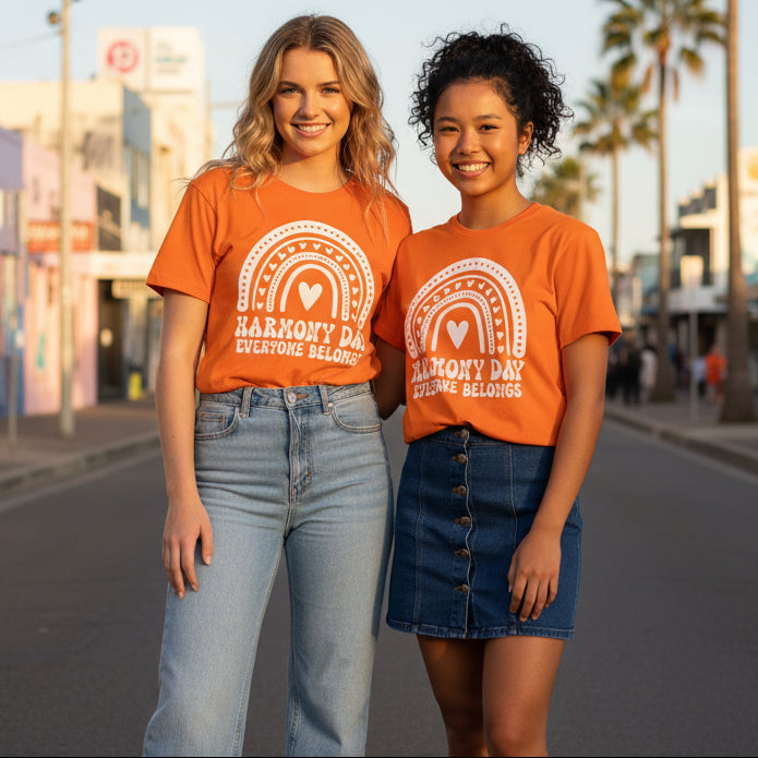 Harmony Day T-Shirt, More Colours, School Teacher Shirt, Everyone Belongs Tee, Rainbow Heart Design