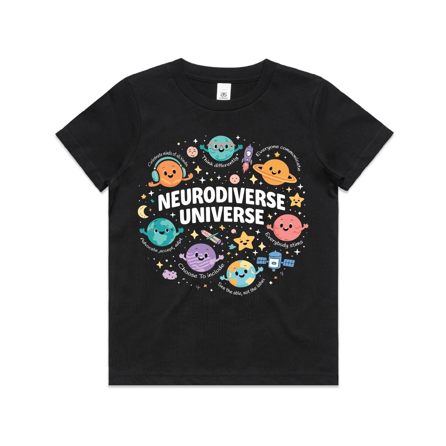 Neurodiverse Universe Shirt Autism Awareness Kids Tee Inclusive Space Theme All Sizes
