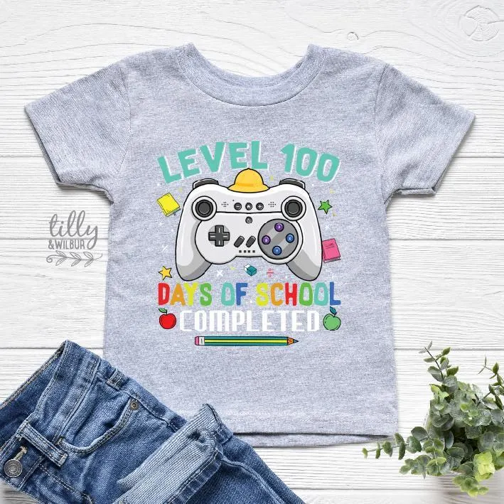100 Days Of School T-Shirt – Level 100 Completed Gamer Tee