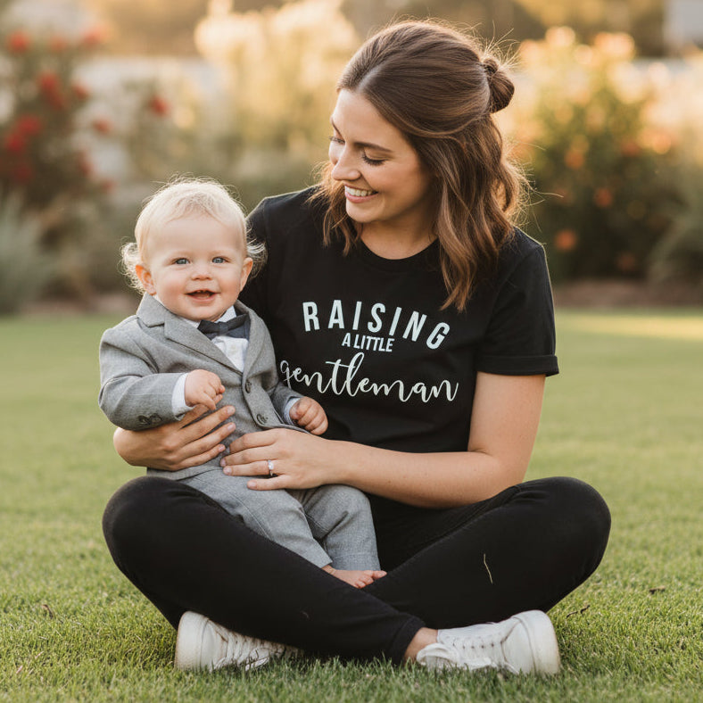 raising a little gentleman shirt, mum and baby outfit, boy mum t-shirt, newborn mum shirt, mothers day gift baby boy