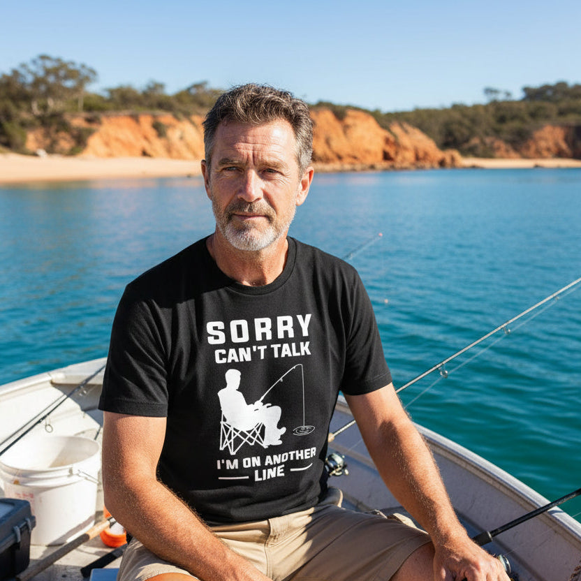 Sorry Can’t Talk I’m On Another Line Fishing Shirt | Funny Fishing T-Shirt