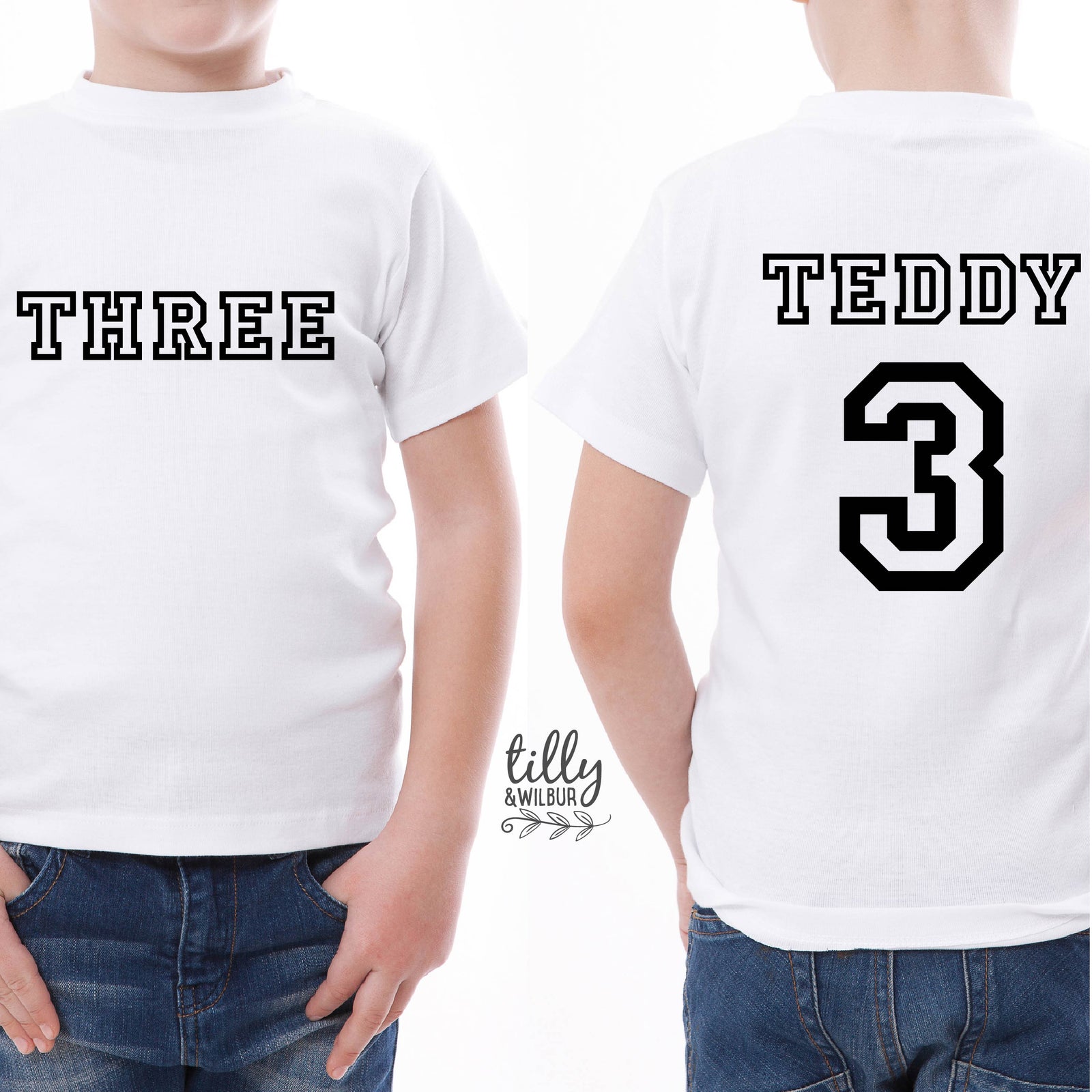 Three With Custom Name Front & Back Print MORE COLOURS & STYLES