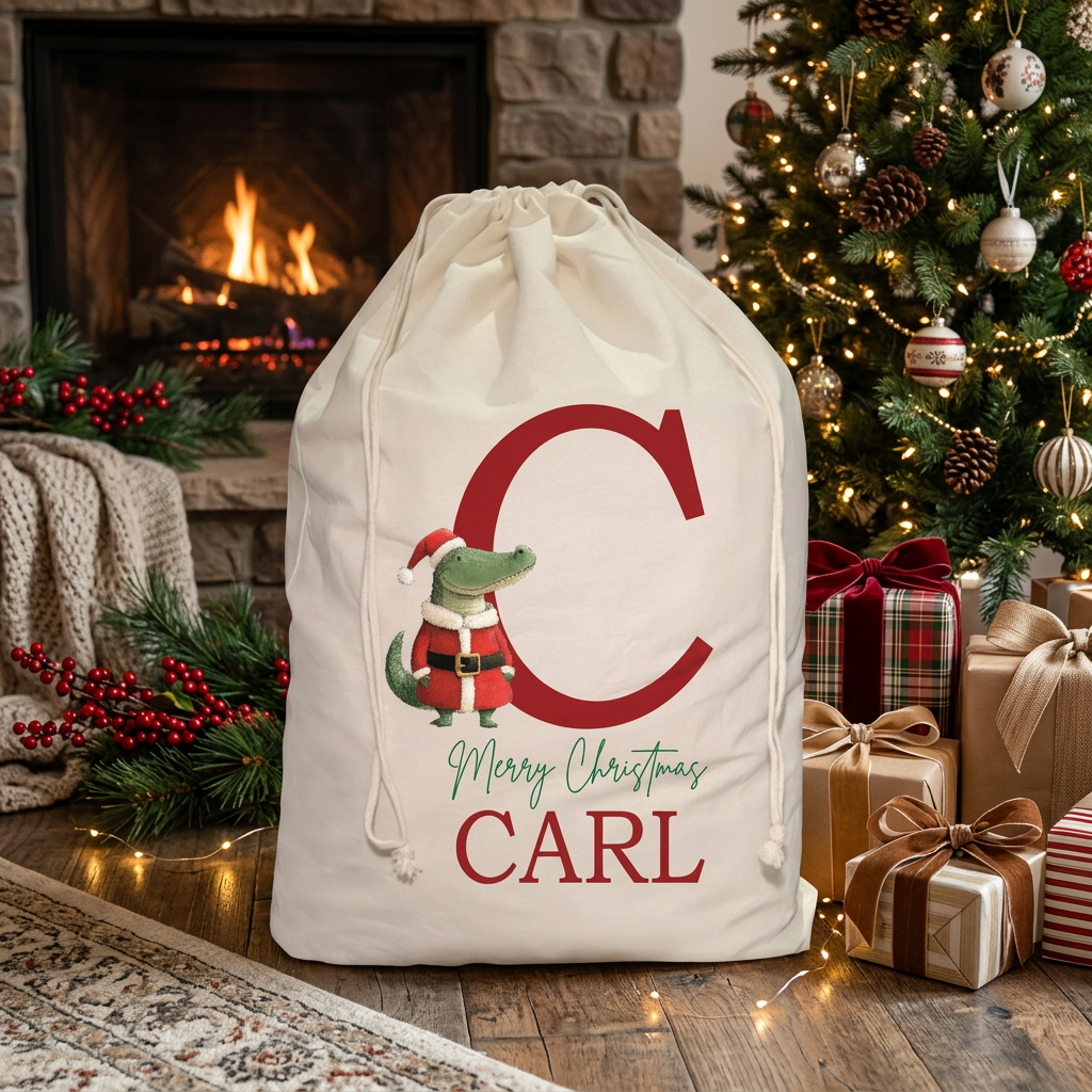 Personalised Santa Sack - Initial and Crocodile Design