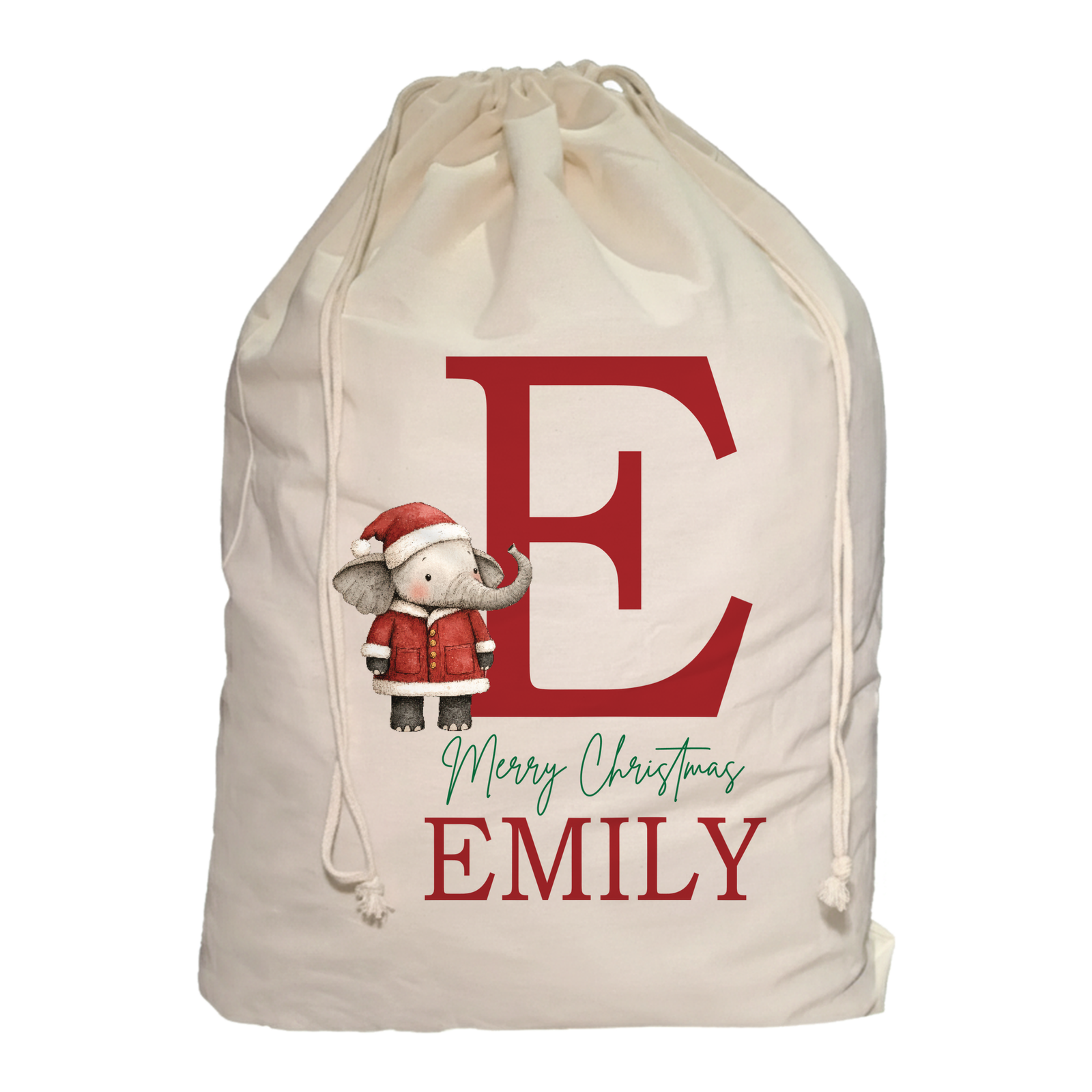 Personalised Santa Sack - Initial and Elephant Design