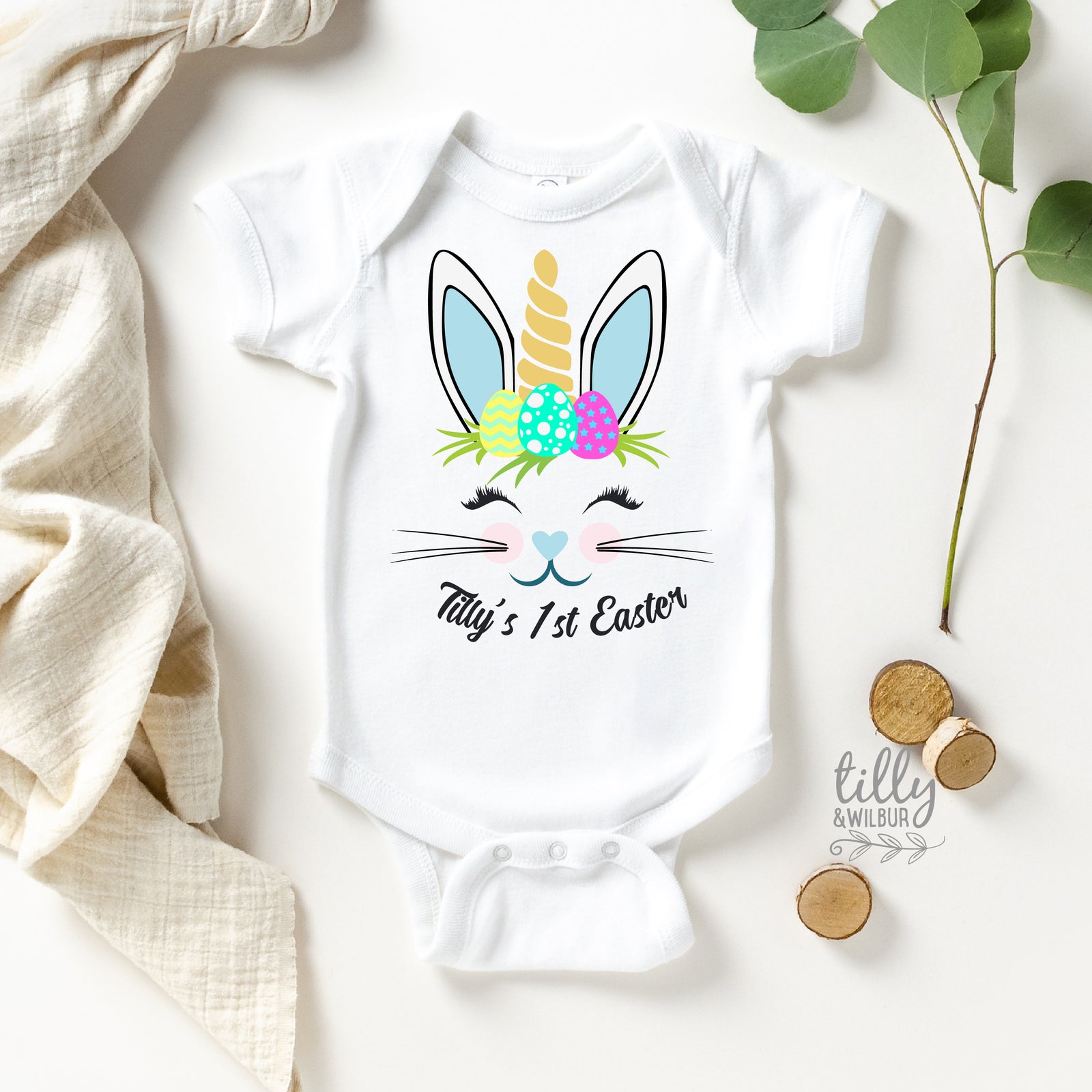 Personalised First Easter Bunnicorn Outfit | Baby Bodysuit Infant & Kids Tee | Bunny Unicorn Shirt
