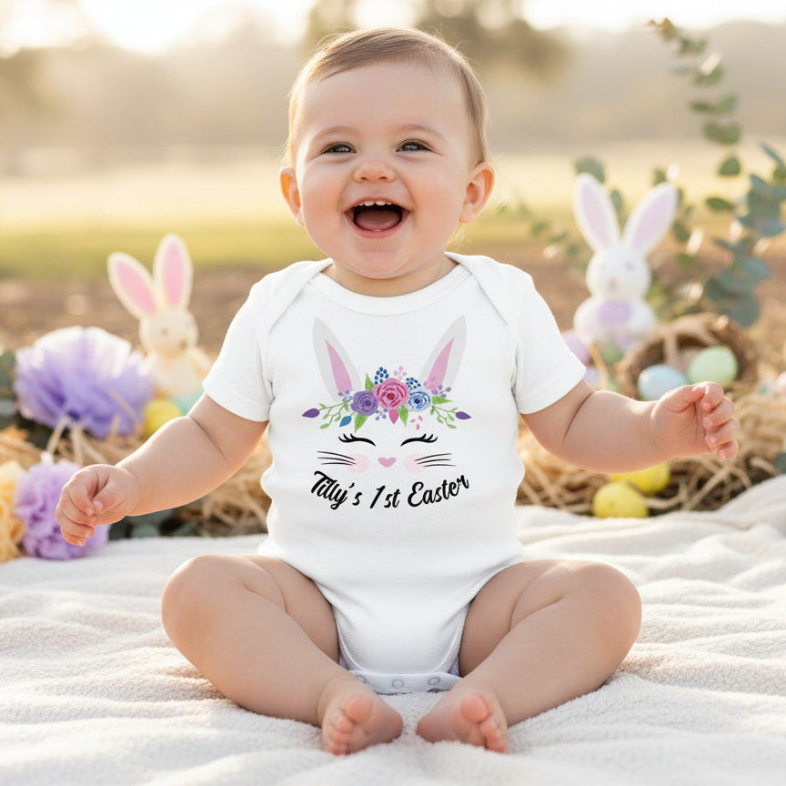 personalised first easter baby girl bodysuit floral bunny custom name outfit australia
