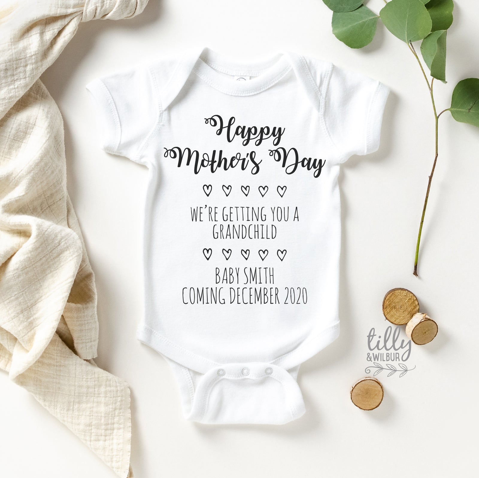 Pregnancy Announcement Bodysuit | Happy Mother’s Day Grandparent Reveal | We’re Getting You a Grandchild | Custom Baby Name & Due Date