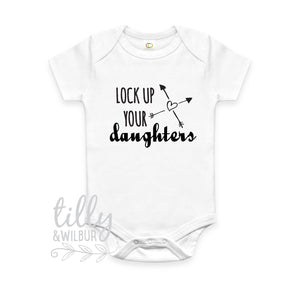 Lock Up Your Daughters Baby Bodysuit, Funny Baby Boy Gift, Baby Shower Gift, It's A Boy Baby Gift, Funny Baby Boy Outfit, U-W-BS