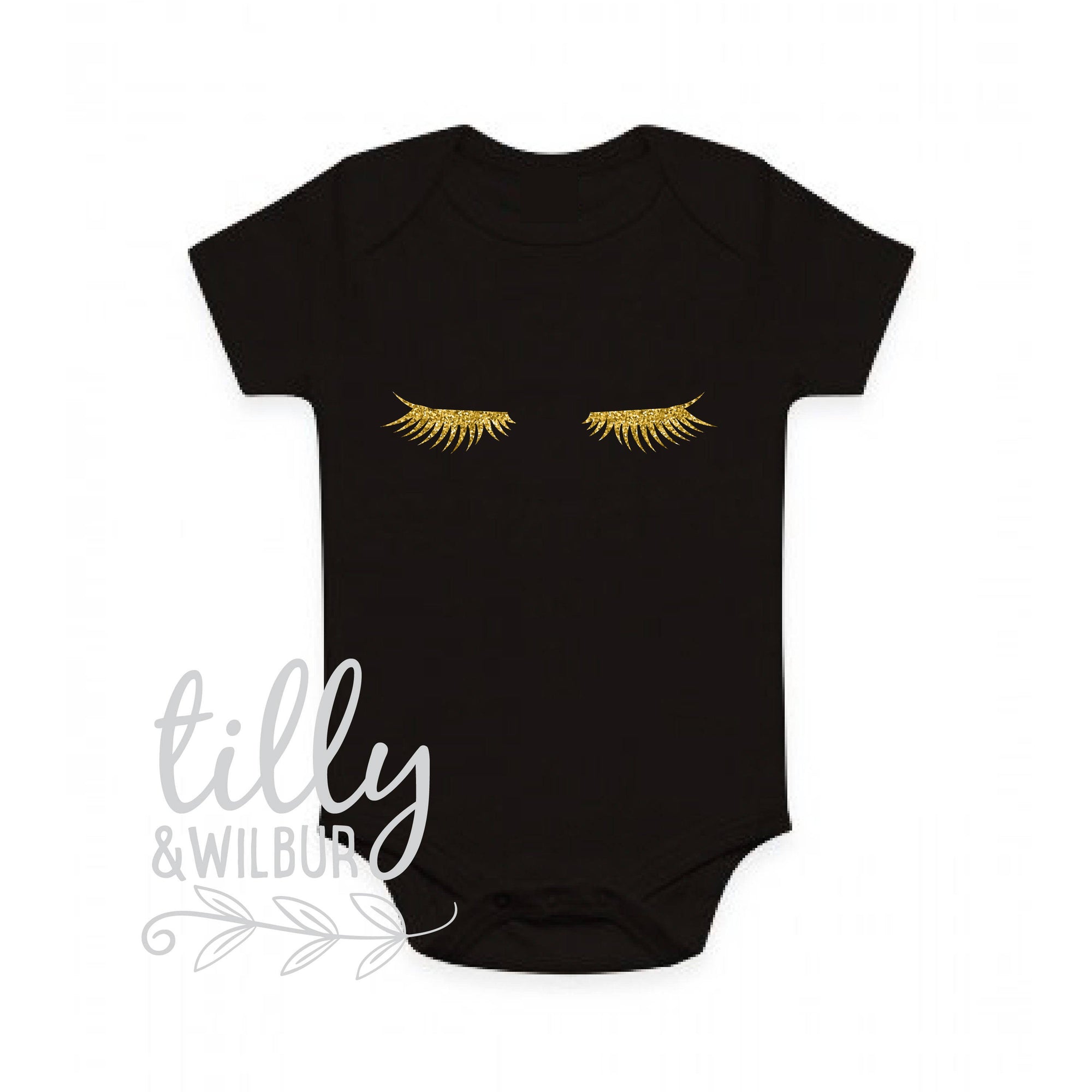 Eyelashes Baby Bodysuit, Gold Glitter Eyelashes For Baby Girl, Eyelash Design, Black Bodysuit, New Baby Girl Gift, Eyelashes Gift, Lashes