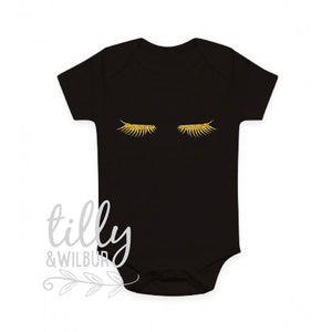 Eyelashes Baby Bodysuit, Gold Glitter Eyelashes For Baby Girl, Eyelash Design, Black Bodysuit, New Baby Girl Gift, Eyelashes Gift, Lashes