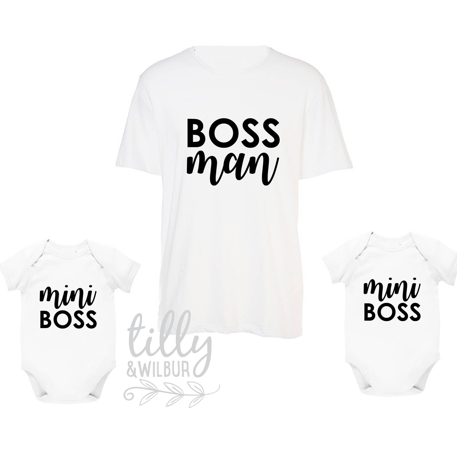 Boss Man And Mini Boss Twins T-Shirt Set, Dad To Twins, Twinning, Dad Boss, Father's Day Gift, Pregnancy Announcement Gift For Daddy, Boss