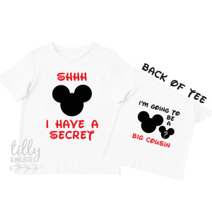 Shhh I Have A Secret I'm Going To Be A Big Cousin TShirt for Boys, Mickey Mouse Design, Big Cousin Shirt, Pregnancy Announcement, Boys Tee