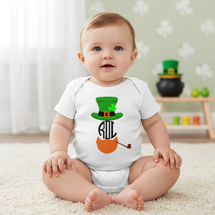 St Patrick's Day Personalised Baby Bodysuit For Boys, St Patrick's Day Baby Outfit With Monogram Initials, Happy St Paddy's Day, Irish