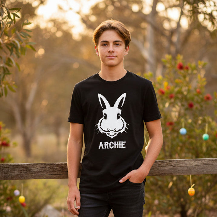 personalised easter bunny shirt black kids custom name bunny face outfit australia